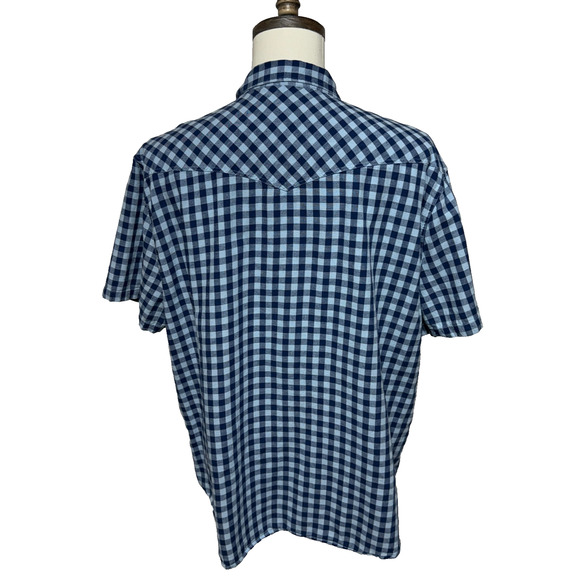 Lucky Brand Shirt Mens XXL Blue Linen Blend Plaid Pearl Snap Western Classic Fit - Picture 2 of 9